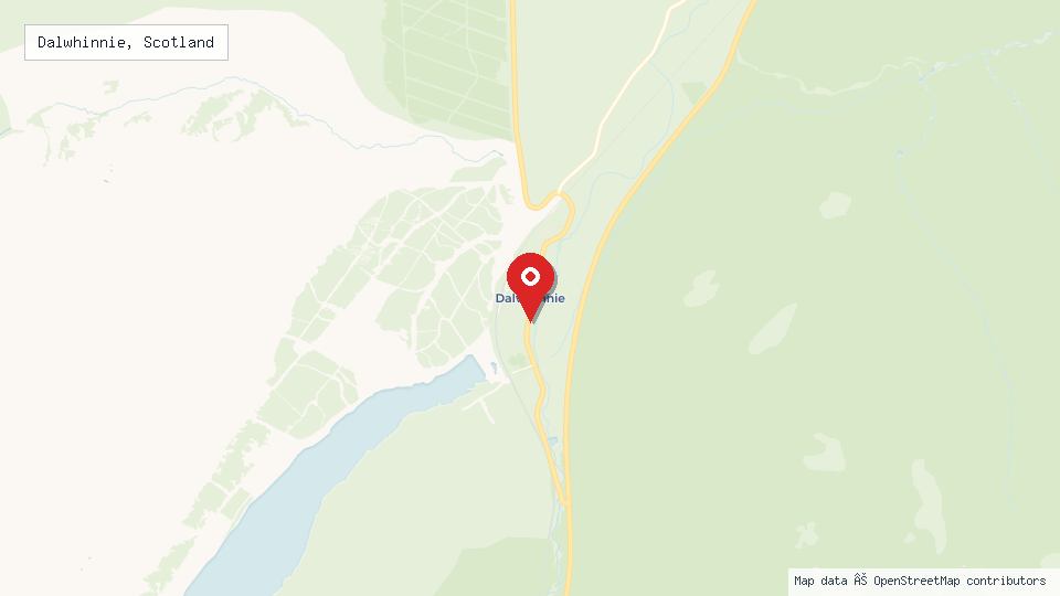 Street map of Dalwhinnie, Scotland with location pin