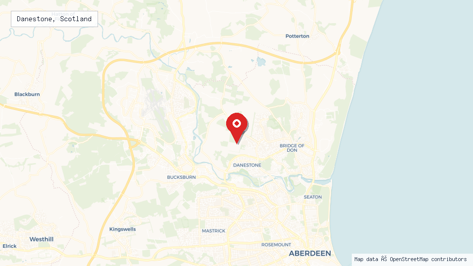 Street map of Danestone, Scotland with location pin