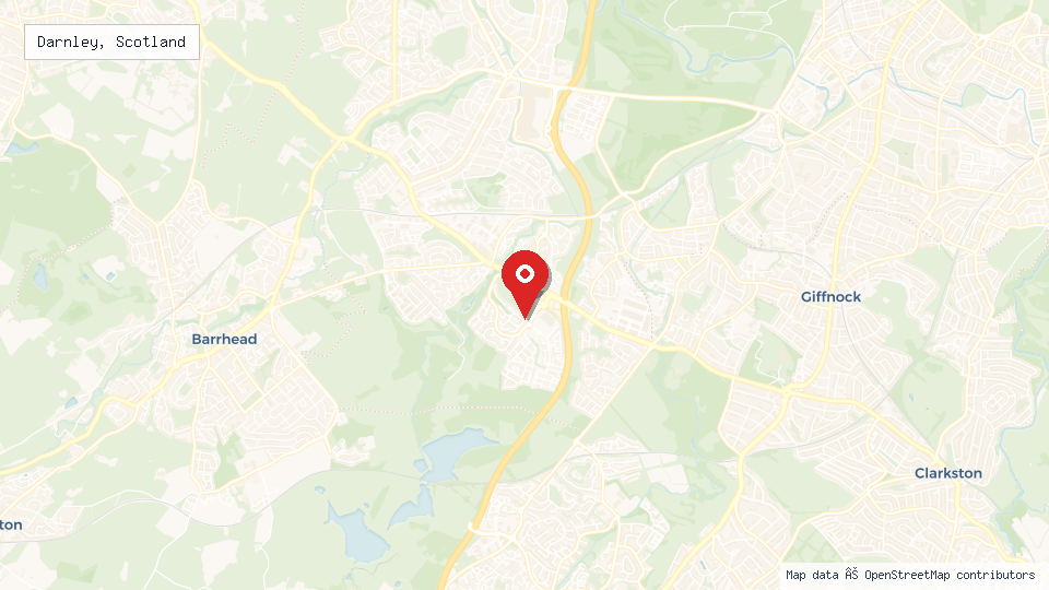 Street map of Darnley, Scotland with location pin