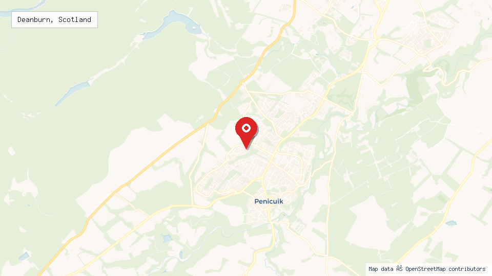 Street map of Deanburn, Scotland with location pin