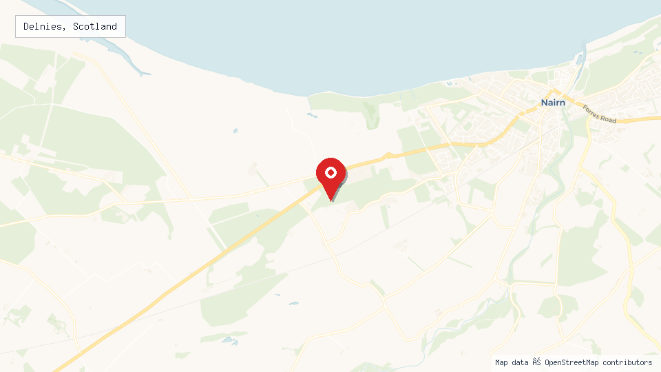 Street map of Delnies, Scotland with location pin