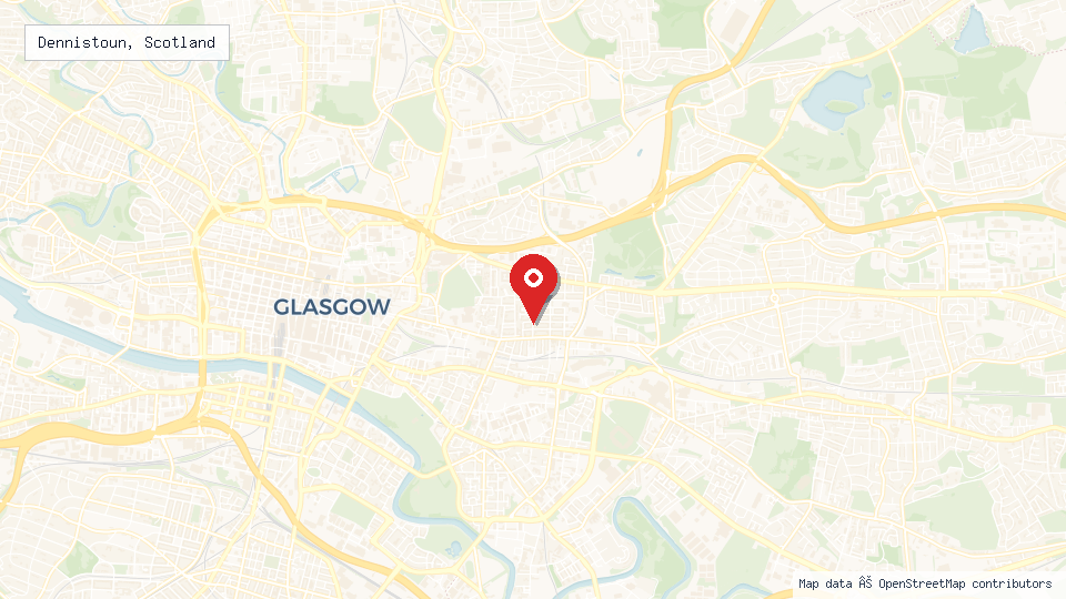 Street map of Dennistoun, Scotland with location pin