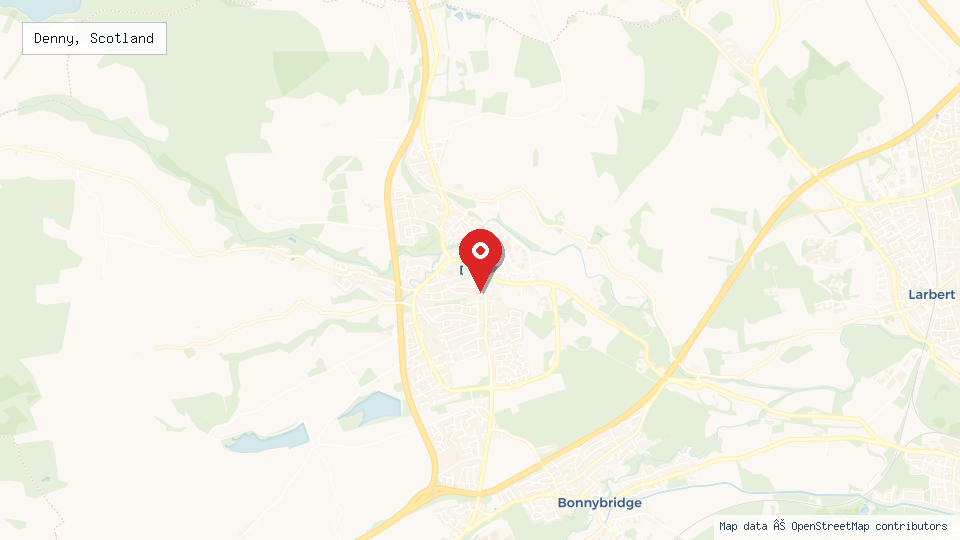 Street map of Denny, Scotland with location pin