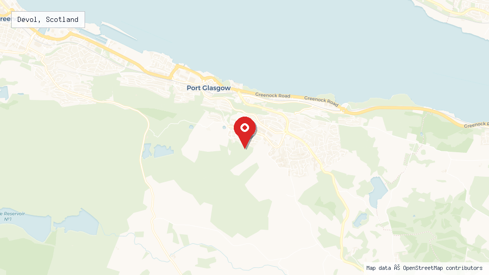 Street map of Devol, Scotland with location pin