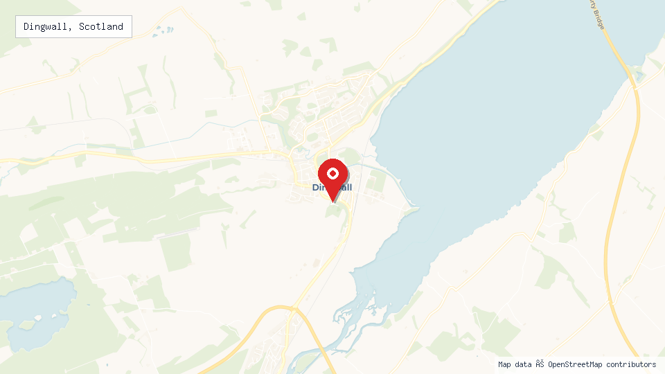 Street map of Dingwall, Scotland with location pin