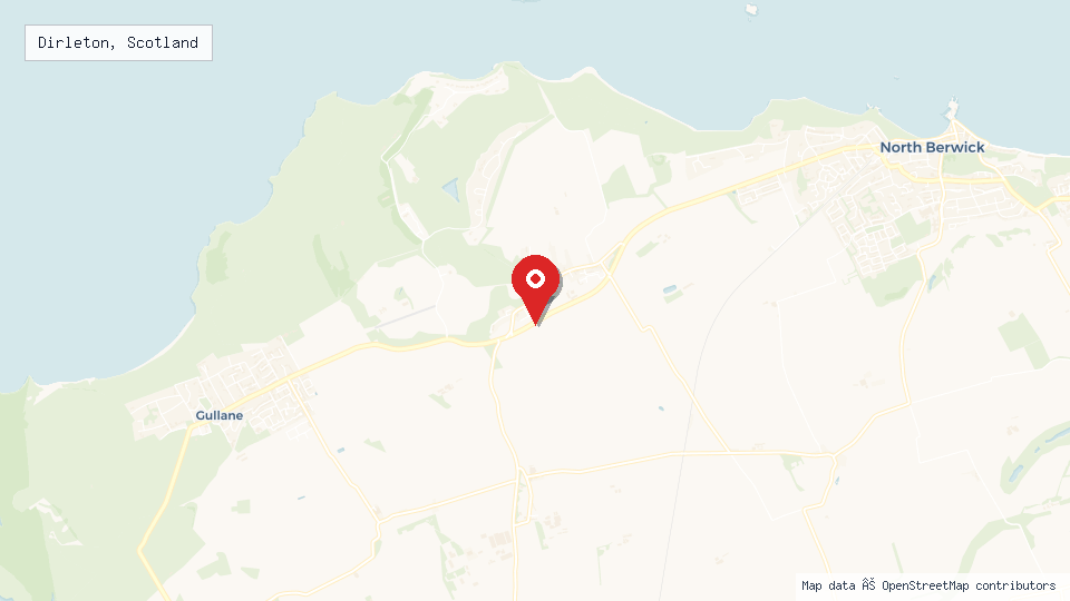 Street map of Dirleton, Scotland with location pin