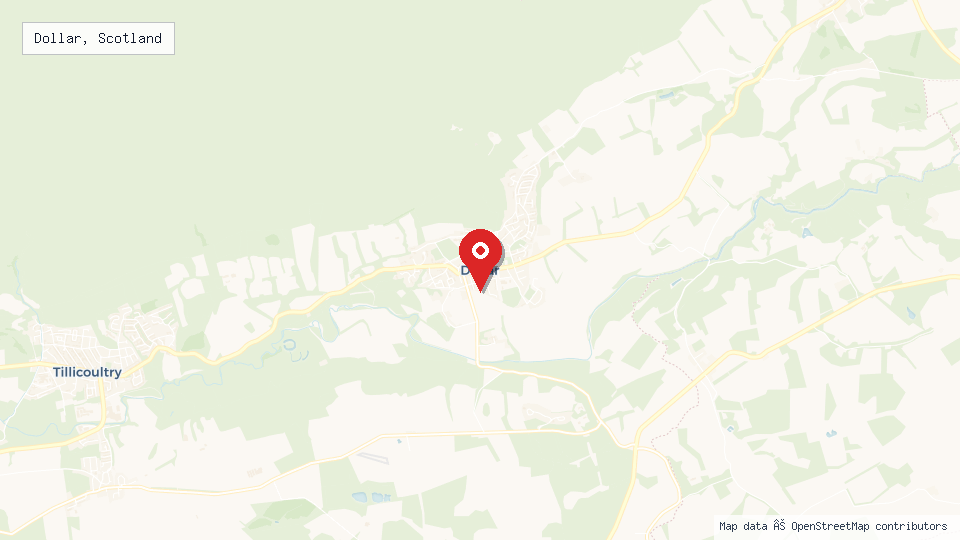 Street map of Dollar, Scotland with location pin