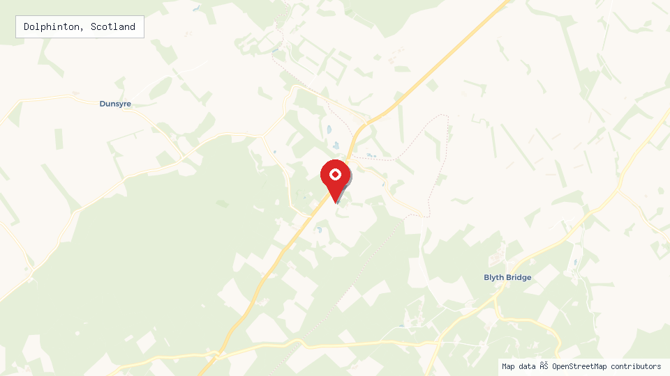 Street map of Dolphinton, Scotland with location pin