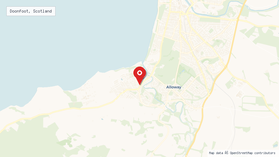 Street map of Doonfoot, Scotland with location pin