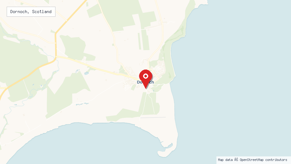 Street map of Dornoch, Scotland with location pin