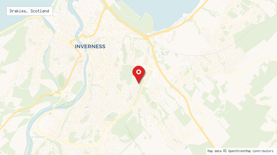 Street map of Drakies, Scotland with location pin