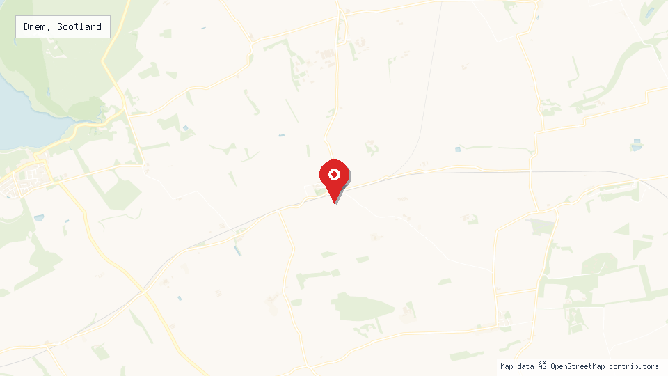 Street map of Drem, Scotland with location pin