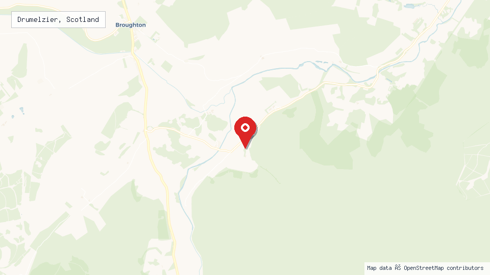 Street map of Drumelzier, Scotland with location pin