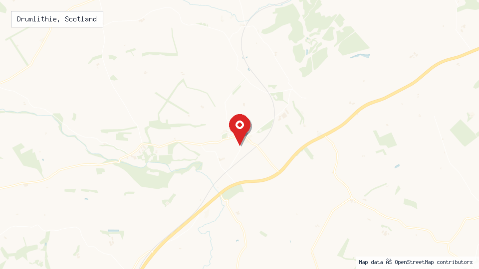 Street map of Drumlithie, Scotland with location pin