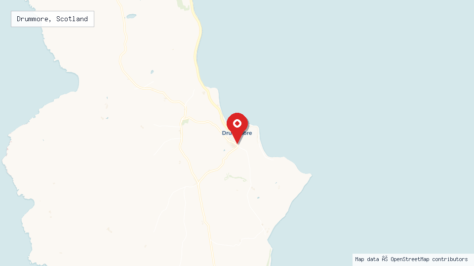 Street map of Drummore, Scotland with location pin