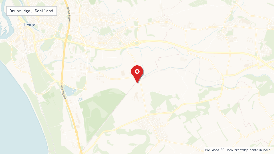 Street map of Drybridge, Scotland with location pin