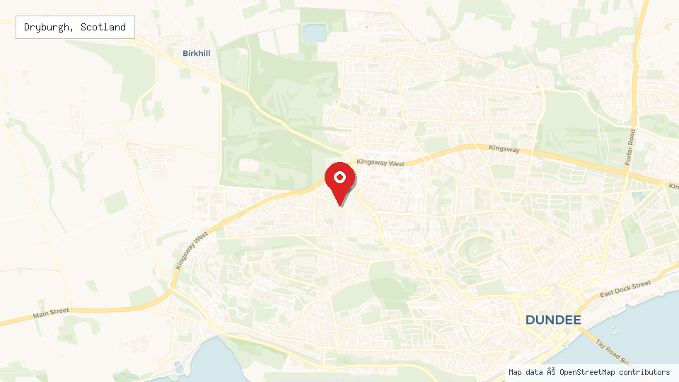 Street map of Dryburgh, Scotland with location pin