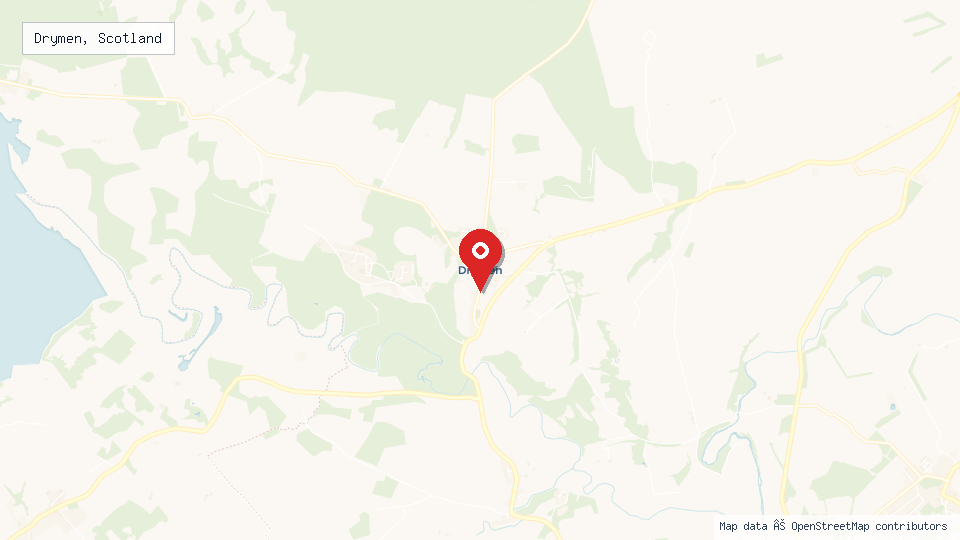 Street map of Drymen, Scotland with location pin