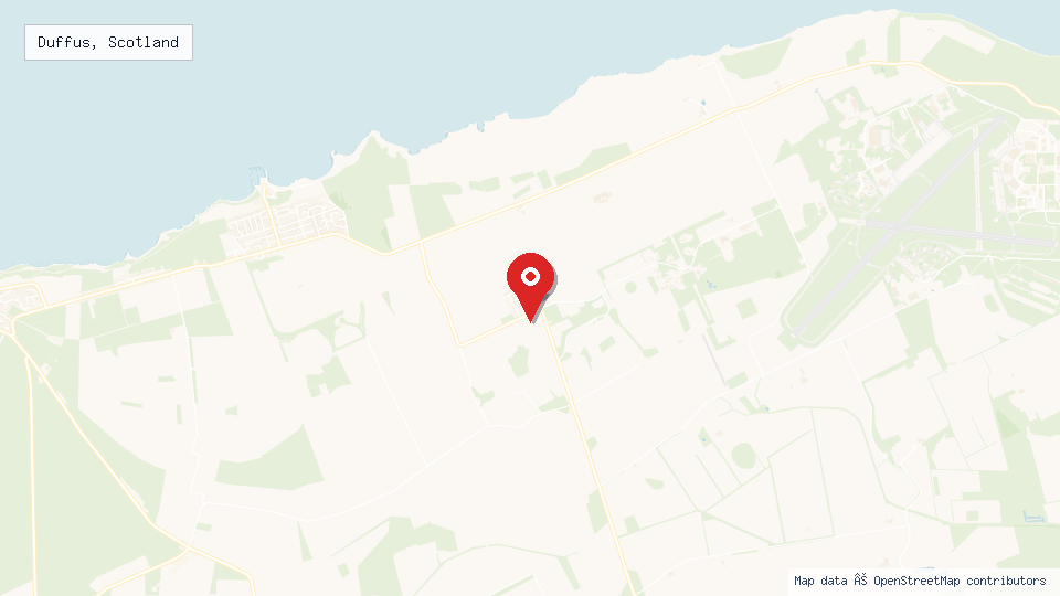 Street map of Duffus, Scotland with location pin