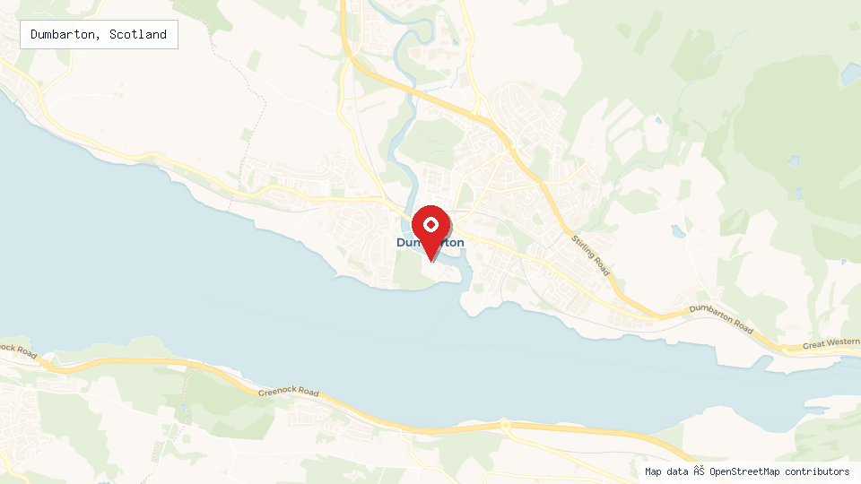 Street map of Dumbarton, Scotland with location pin