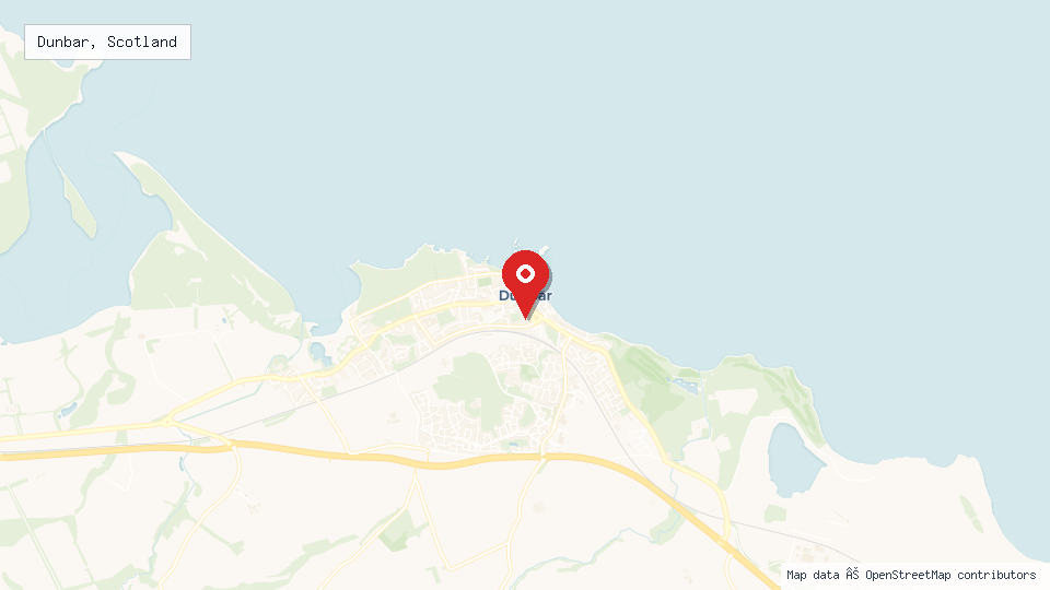 Street map of Dunbar, Scotland with location pin