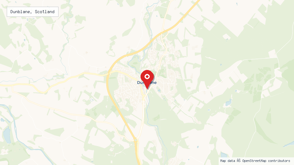 Street map of Dunblane, Scotland with location pin
