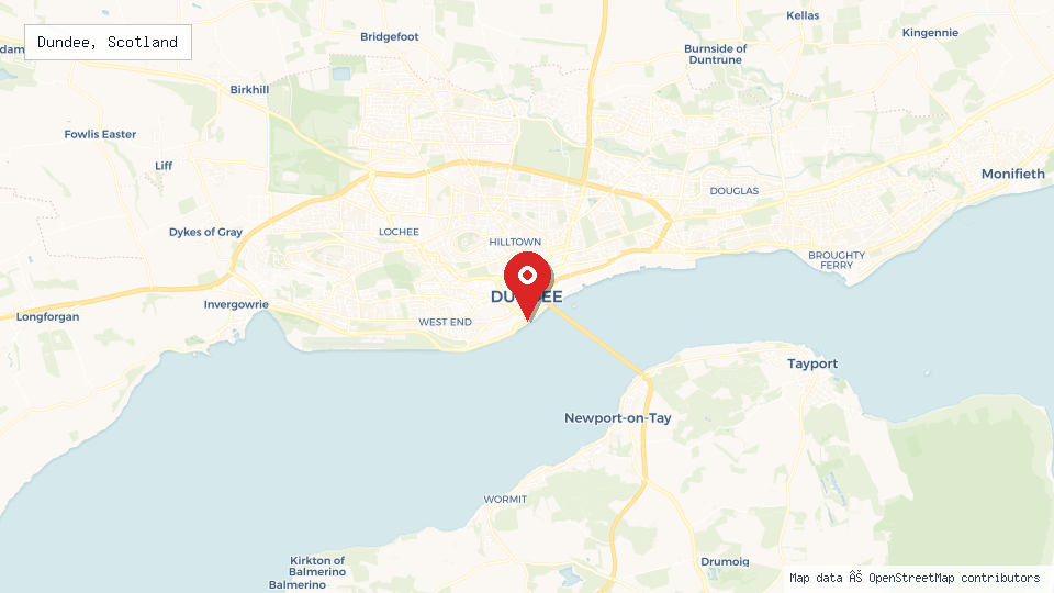 Street map of Dundee, Scotland with location pin