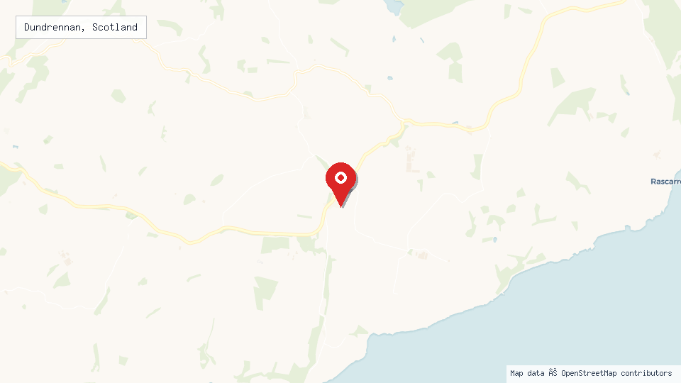 Street map of Dundrennan, Scotland with location pin