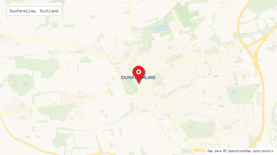 Street map of Dunfermline, Scotland with location pin