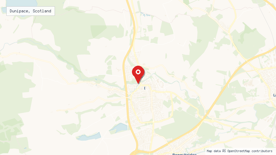 Street map of Dunipace, Scotland with location pin