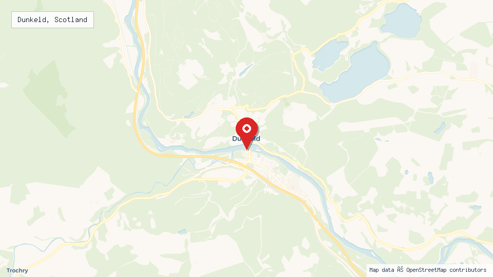Street map of Dunkeld, Scotland with location pin