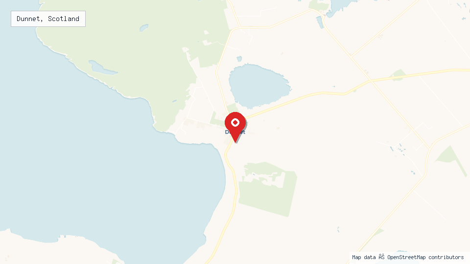 Street map of Dunnet, Scotland with location pin