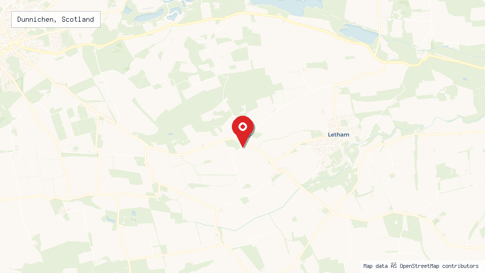 Street map of Dunnichen, Scotland with location pin
