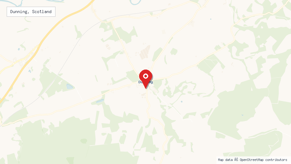 Street map of Dunning, Scotland with location pin