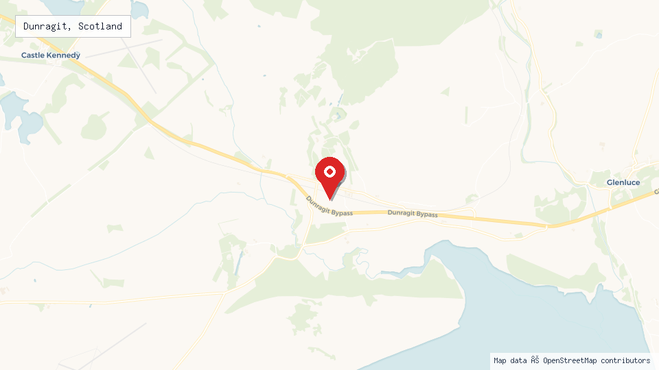 Street map of Dunragit, Scotland with location pin