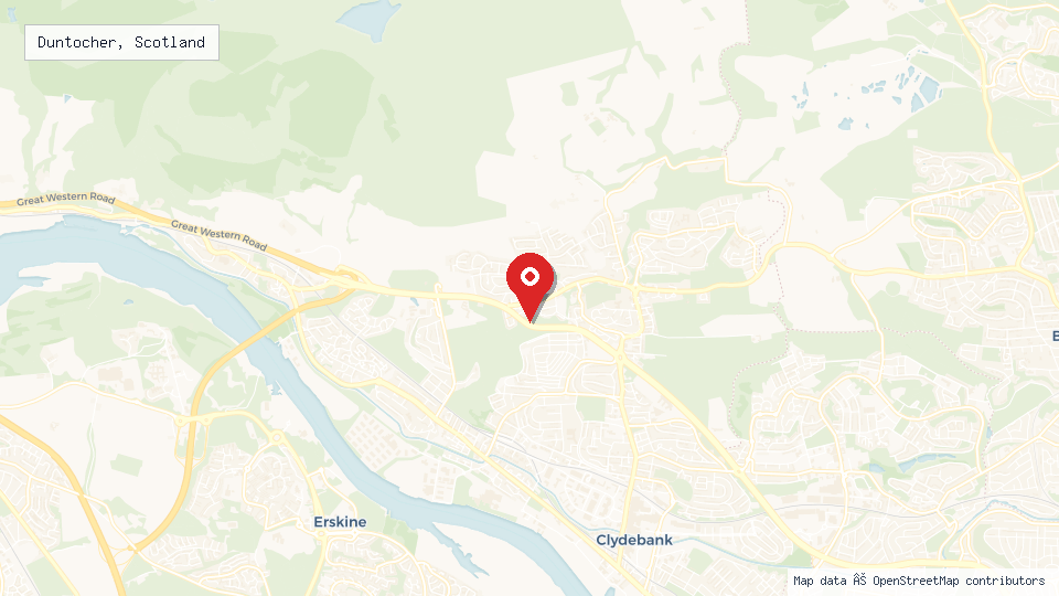 Street map of Duntocher, Scotland with location pin