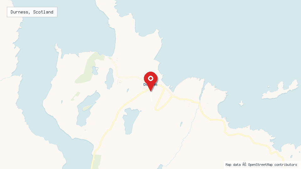 Street map of Durness, Scotland with location pin