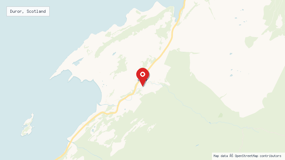 Street map of Duror, Scotland with location pin