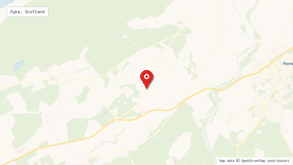Street map of Dyke, Scotland with location pin