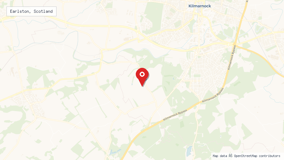 Street map of Earlston, Scotland with location pin