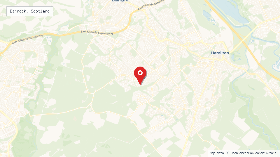 Street map of Earnock, Scotland with location pin