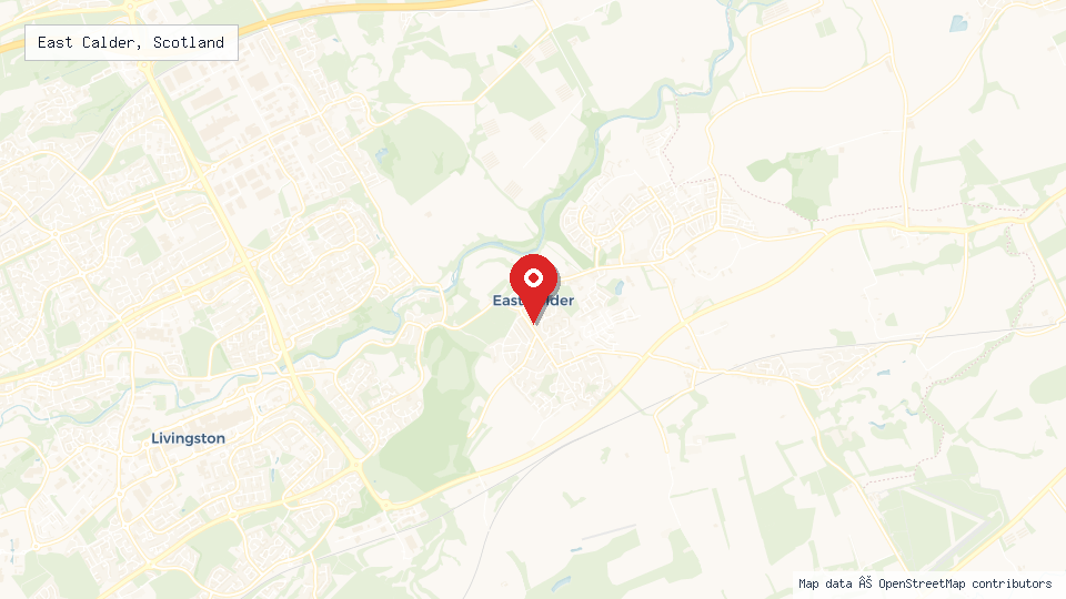 Street map of East Calder, Scotland with location pin