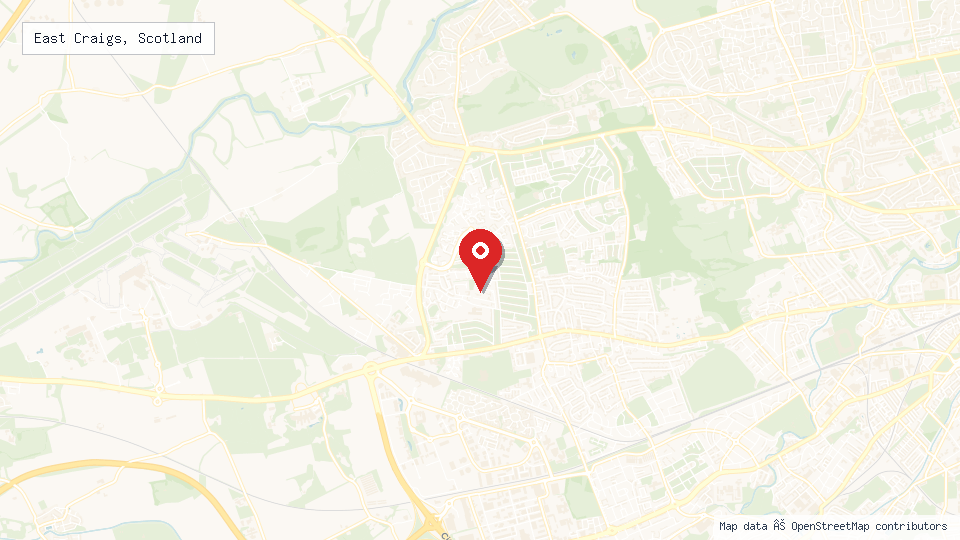 Street map of East Craigs, Scotland with location pin