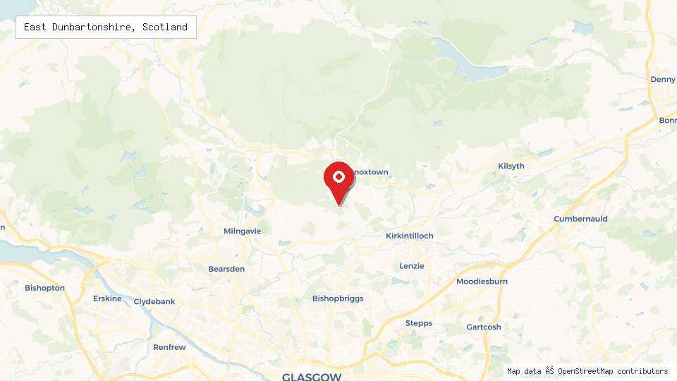 Street map of East Dunbartonshire, Scotland with location pin
