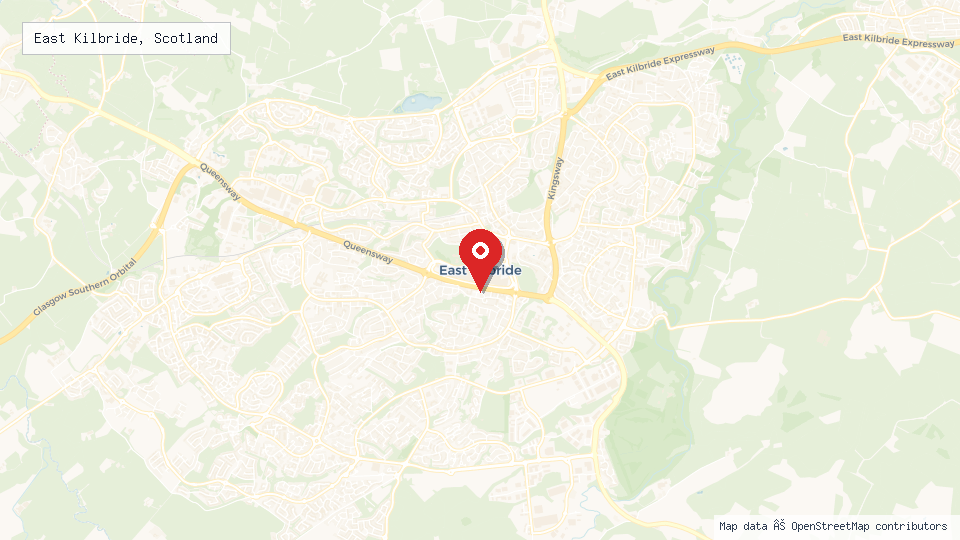 Street map of East Kilbride, Scotland with location pin