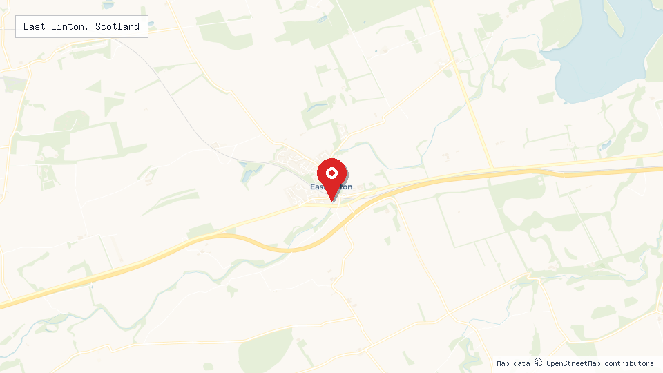 Street map of East Linton, Scotland with location pin