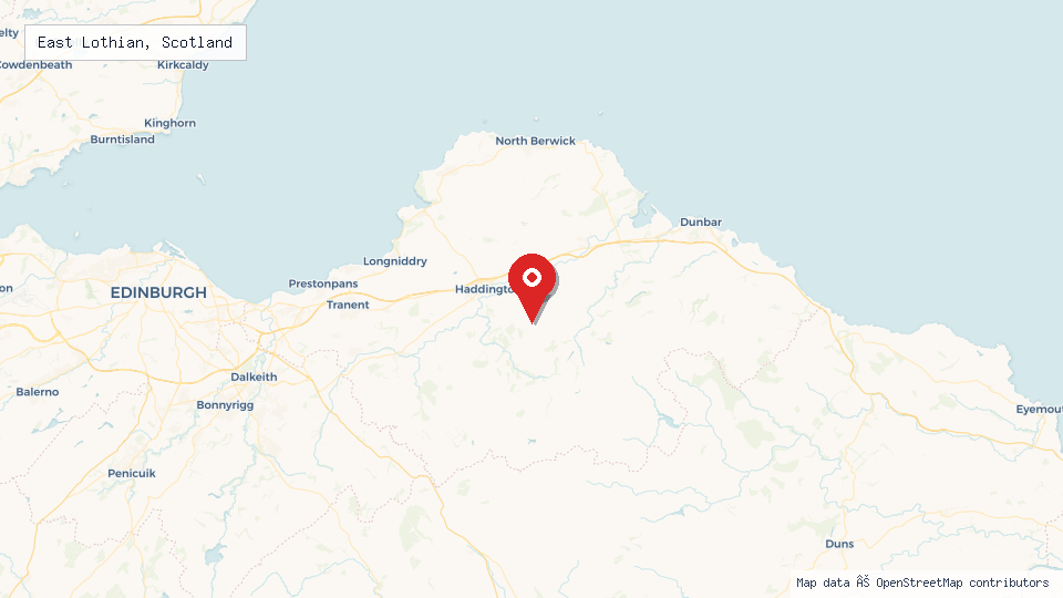 Street map of East Lothian, Scotland with location pin