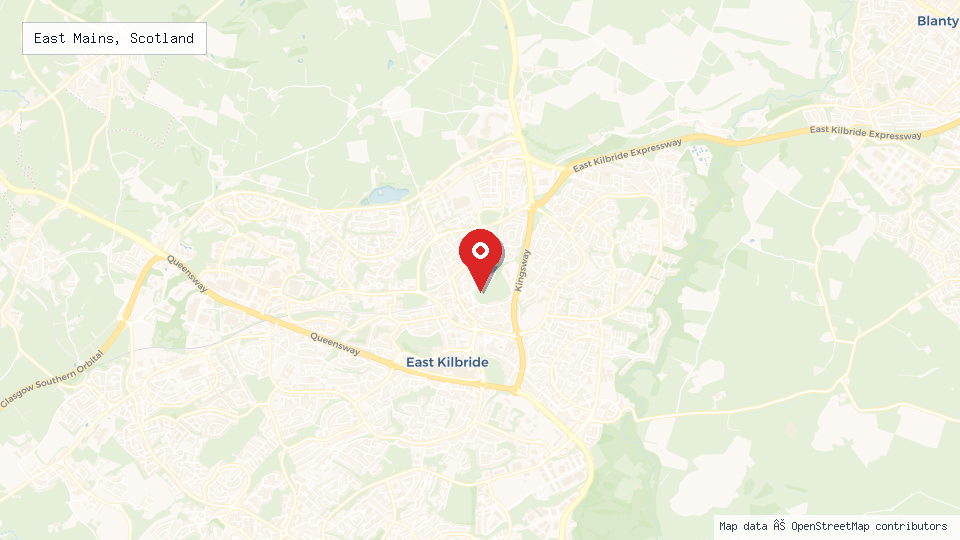 Street map of East Mains, Scotland with location pin