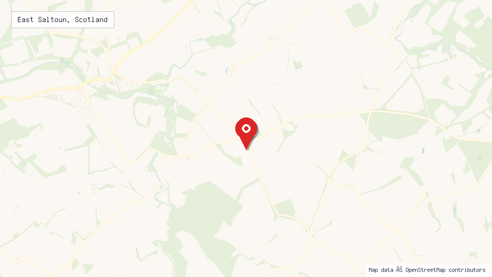 Street map of East Saltoun, Scotland with location pin