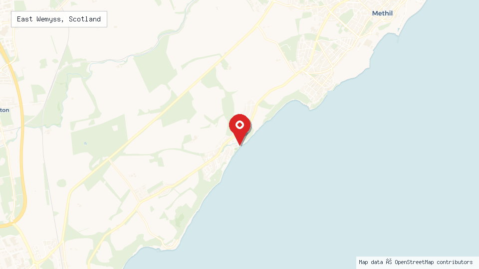 Street map of East Wemyss, Scotland with location pin